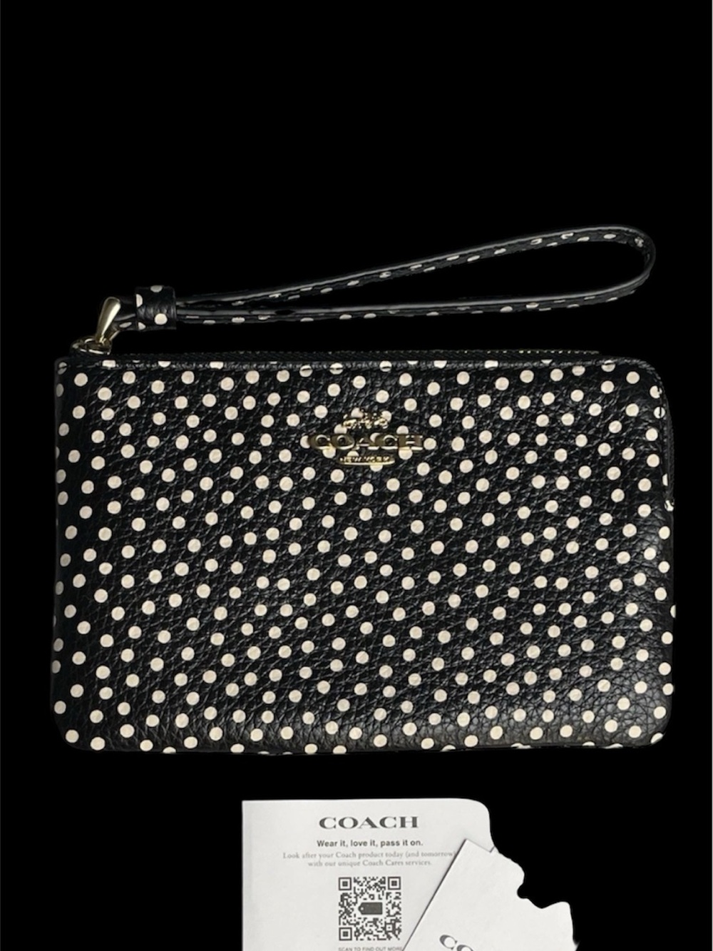 Coach Black and White Polka Dot Wristlet Card Holder